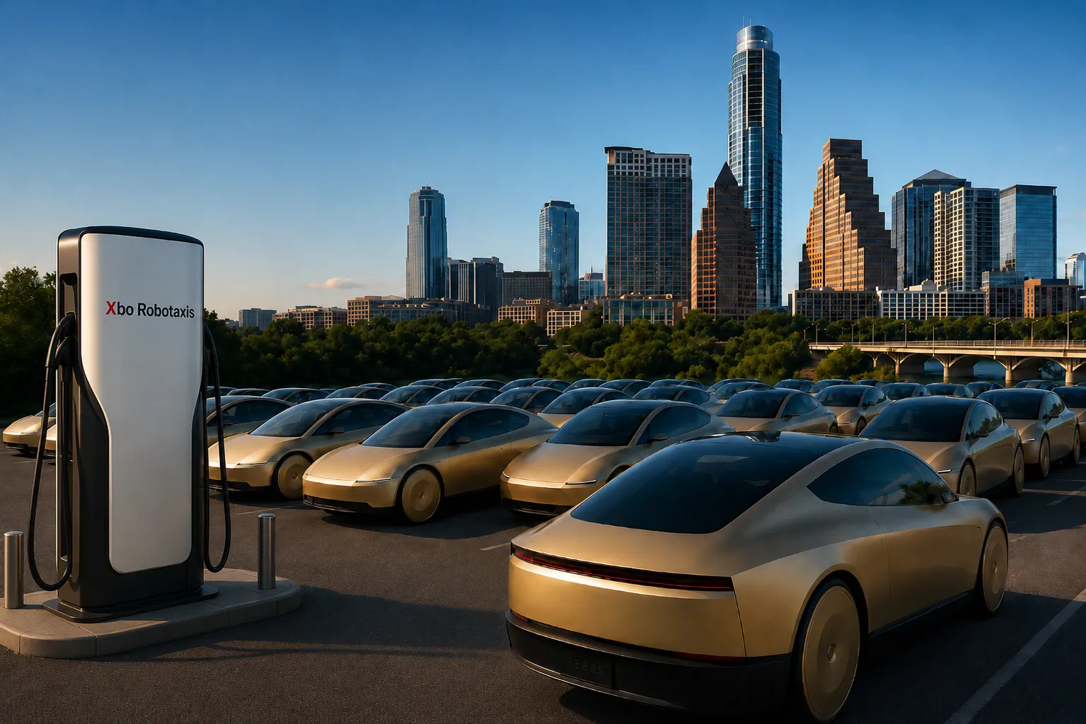 Cybercabs charging at an Austin depot